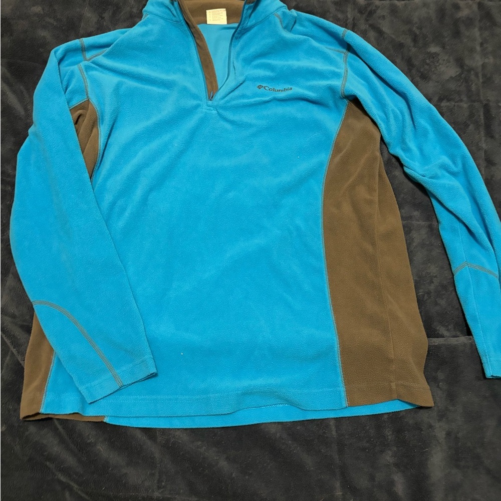 Columbia Fleece Pullover Quarter Zip Blue & Grey Size L